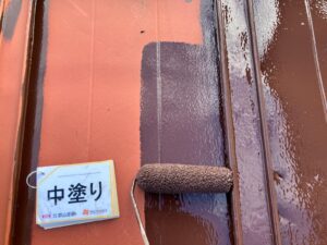 福島市　屋根　錆　中塗り